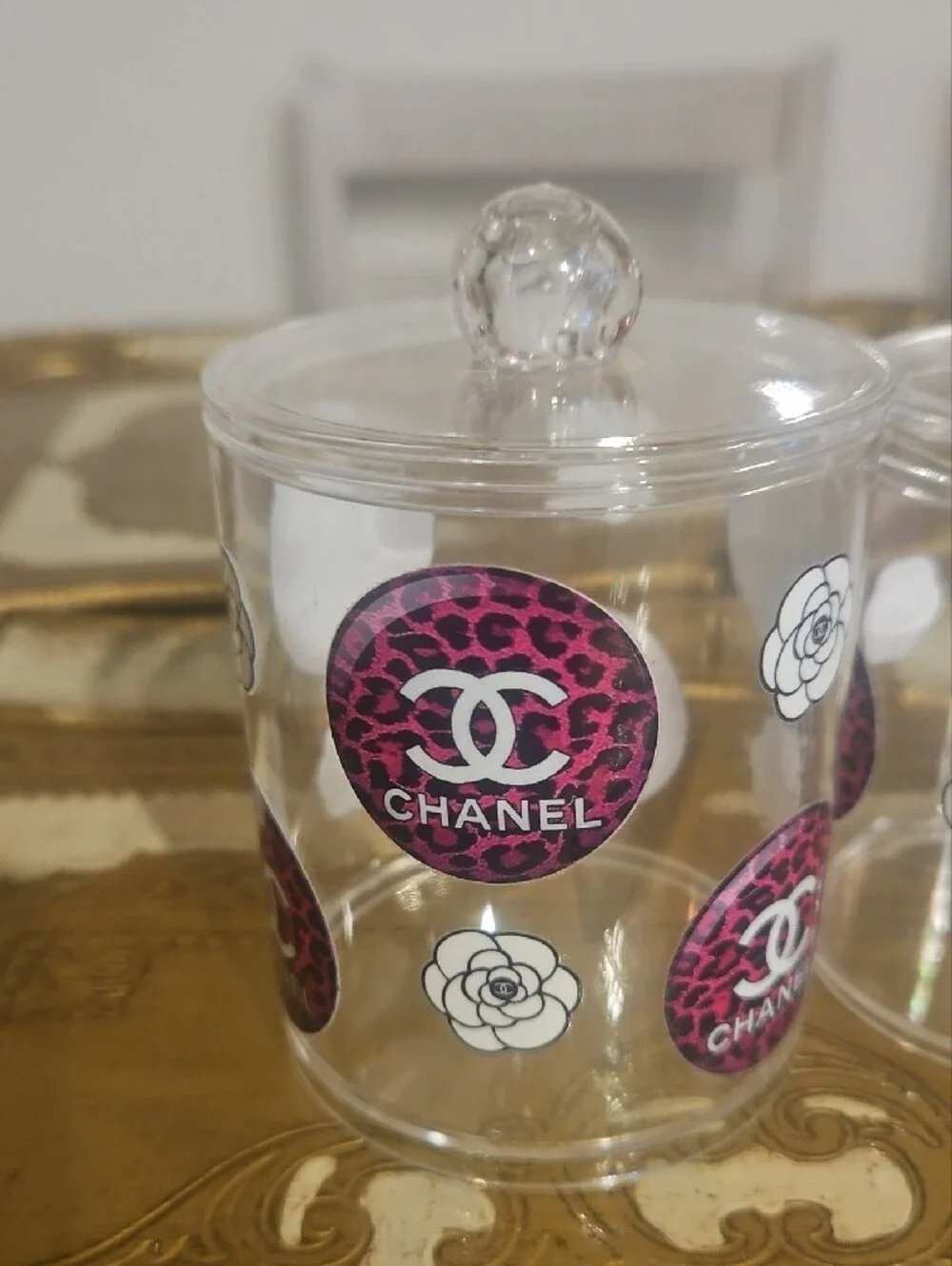 Clear Canisters with Custom Pink Leopard Logo Accents New